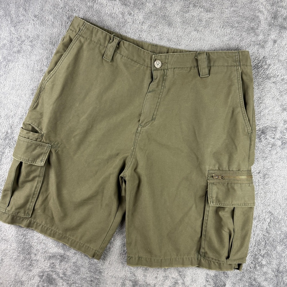 JNCO Cargo Shorts Mens 37 Olive Green Utility Zip Pocket Streetwear Baggy Y2K
